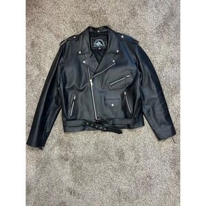 Himalaya Motor Bike Wear Jacket Mens 2XL 46 Black Leather Motorcycle Biker Coat